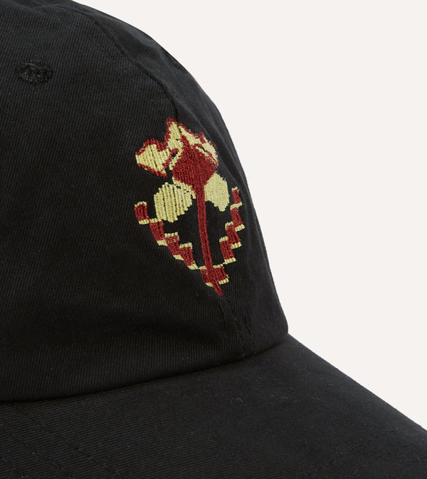 Drake's Washed Black Flower Emblem Cotton Baseball Cap