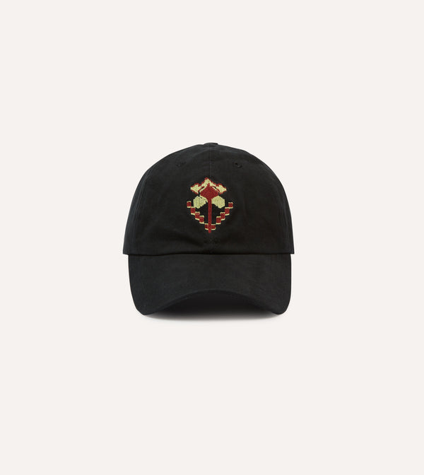 drake's Washed Black Flower Emblem Cotton Baseball Cap
