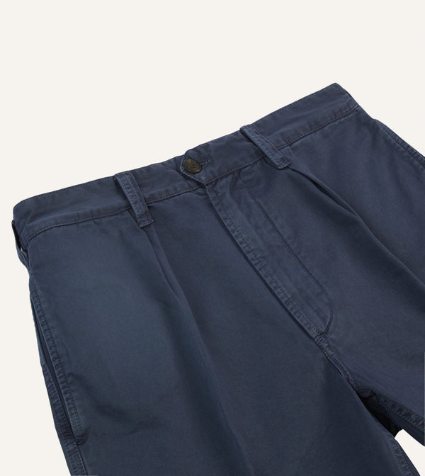 Drake's Washed Navy Cotton Twill Single-Pleat Shorts