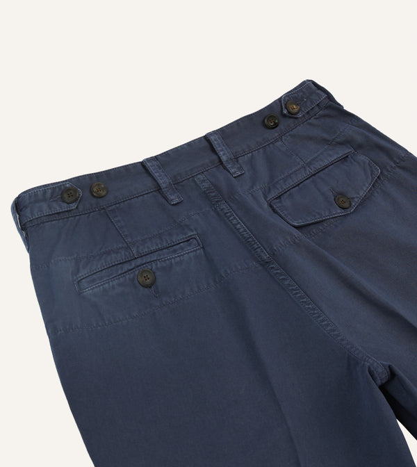 Drake's Washed Navy Cotton Twill Single-Pleat Shorts