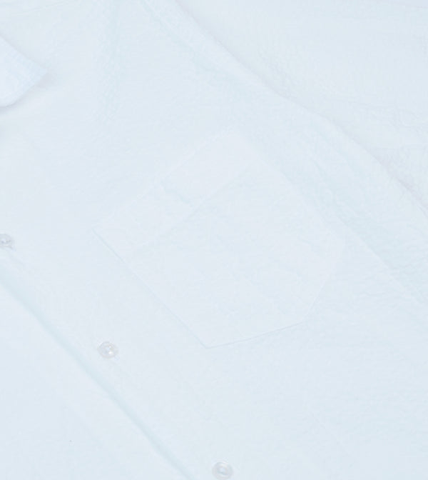 Drake's White Cotton-Linen Seersucker Camp Collar Short Sleeve Shirt