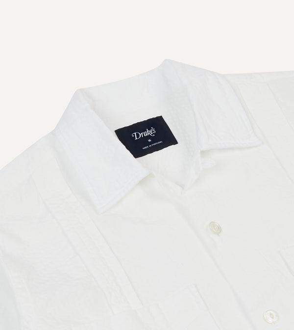 Drake's White Cotton-Linen Short Sleeve Cuban Shirt