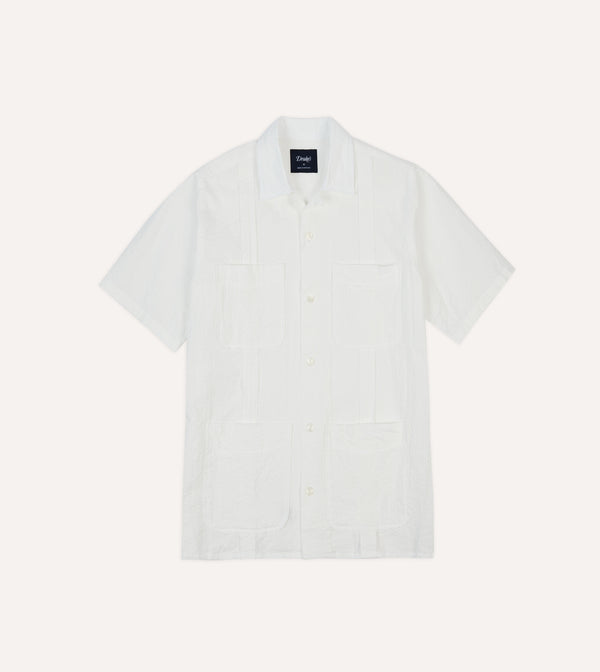drake's White Cotton-Linen Short Sleeve Cuban Shirt