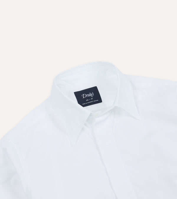 Drake's White Cotton Long Point Collar Dinner Shirt