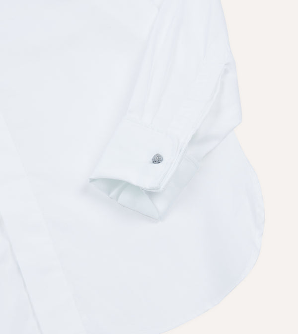 Drake's White Cotton Long Point Collar Dinner Shirt