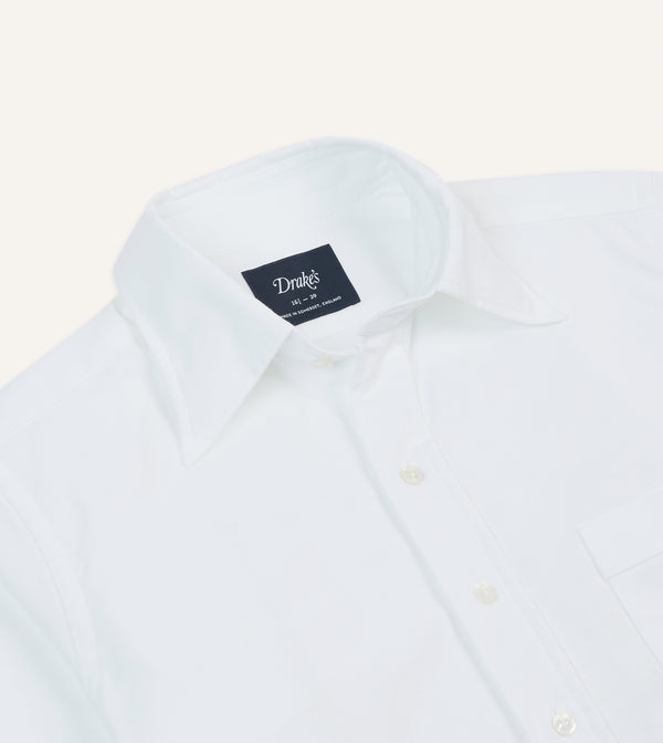 Drake's White Cotton Oxford Cloth Long Point Collar Shirt