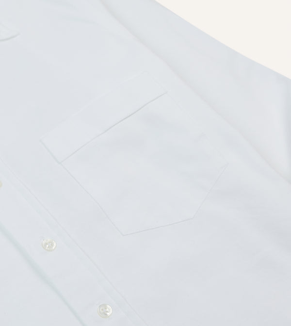 Drake's White Cotton Oxford Cloth Long Point Collar Shirt