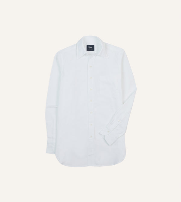 drake's White Cotton Oxford Cloth Long Point Collar Shirt