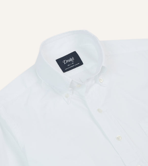 Drake's White Cotton Pocket Poplin Button-Down Shirt