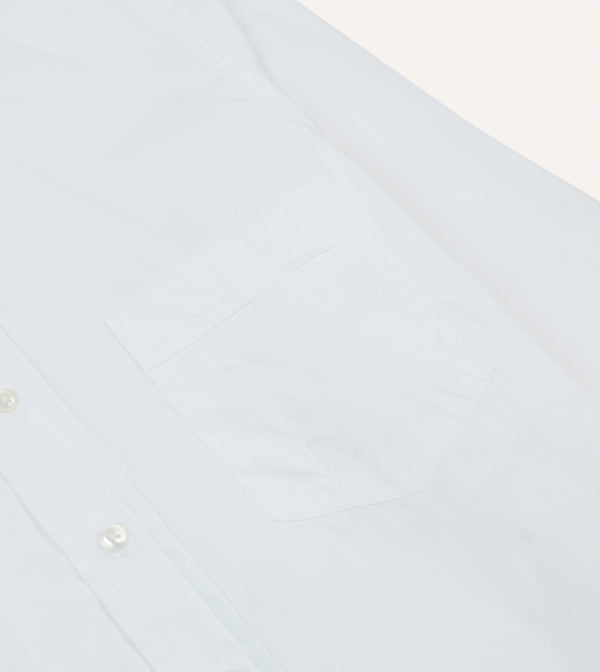 Drake's White Cotton Pocket Poplin Button-Down Shirt