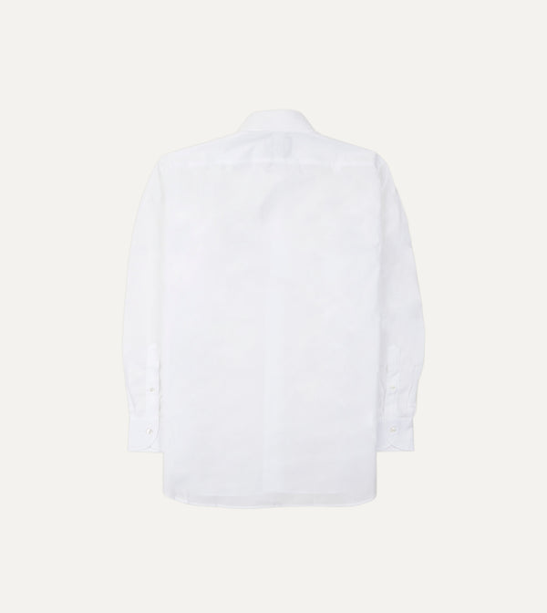 Drake's White Cotton Poplin Long Point Collar Shirt