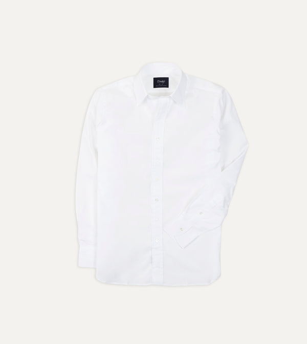 drake's White Cotton Poplin Long Point Collar Shirt