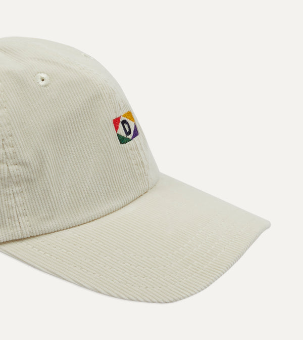 Drake's White 'D' Emblem Cotton Corduroy Baseball Cap
