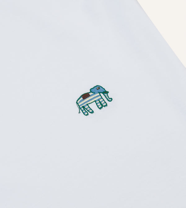 Drake's White Elephant Embroidered Crew Neck Hiking T-Shirt