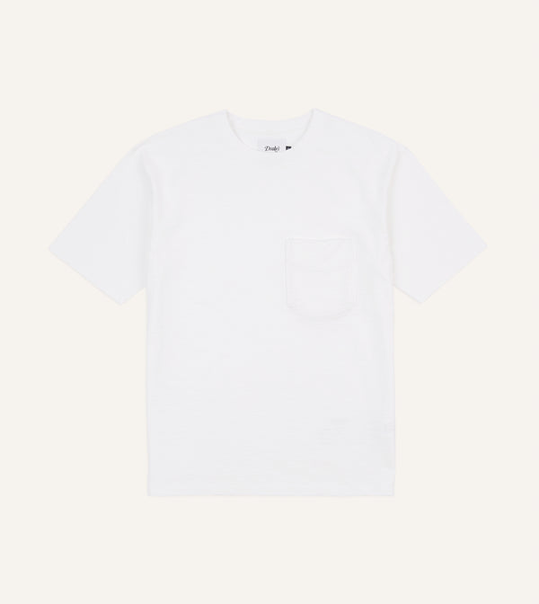 drake's White Flamé Cotton Crew Neck Hiking T-Shirt