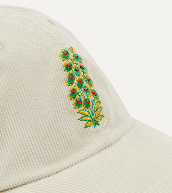 Drake's White Flowers Emblem Cotton Corduroy Baseball Cap
