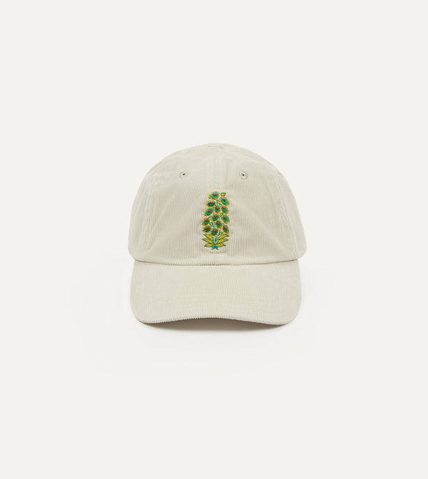 drake's White Flowers Emblem Cotton Corduroy Baseball Cap