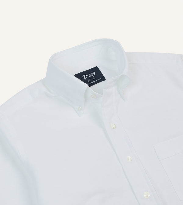 Drake's White Oxford Cotton Cloth Button-Down Shirt