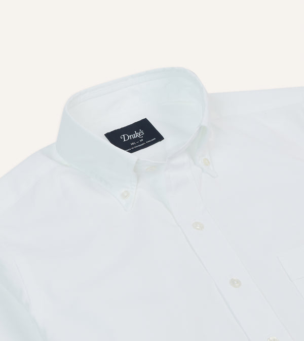 Drake's White Pinpoint Oxford Cotton Cloth Button-Down Shirt