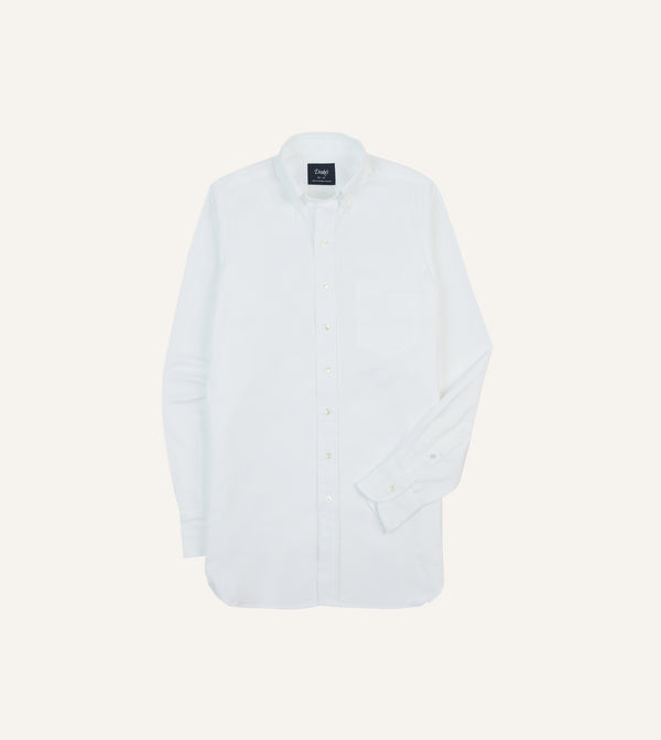 drake's White Pinpoint Oxford Cotton Cloth Button-Down Shirt