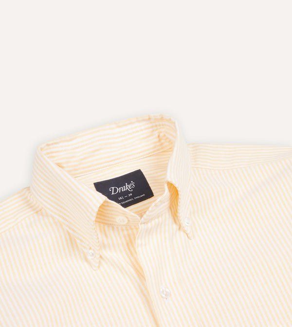 Drake's Yellow Ticking Stripe Cotton Oxford Cloth Button-Down Shirt