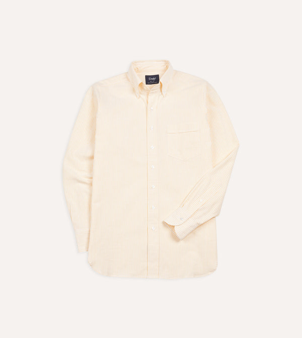 drake's Yellow Ticking Stripe Cotton Oxford Cloth Button-Down Shirt