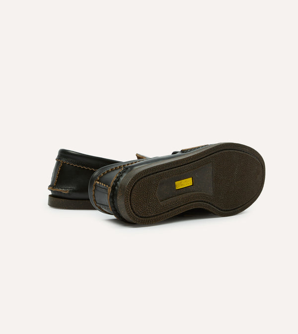 Drake's Yuketen Black Leather Bit Loafer With Camp Sole