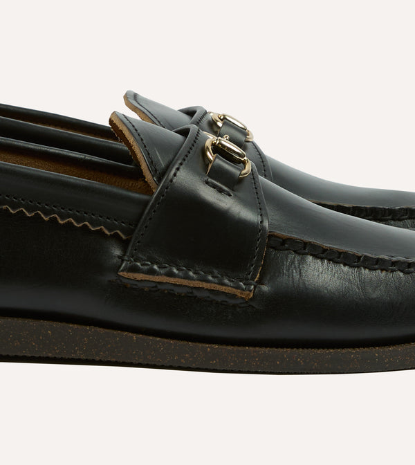 Drake's Yuketen Black Leather Bit Loafer With Camp Sole