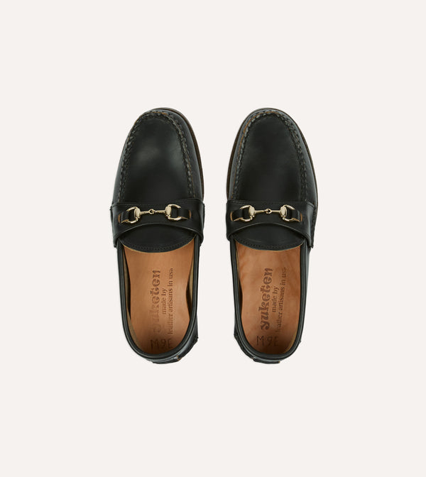 Drake's Yuketen Black Leather Bit Loafer With Camp Sole