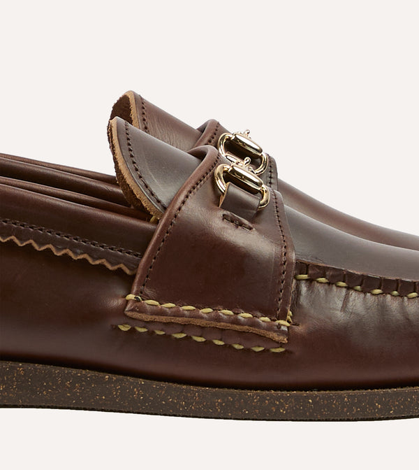 Drake's Yuketen Brown Leather Bit Loafer With Camp Sole