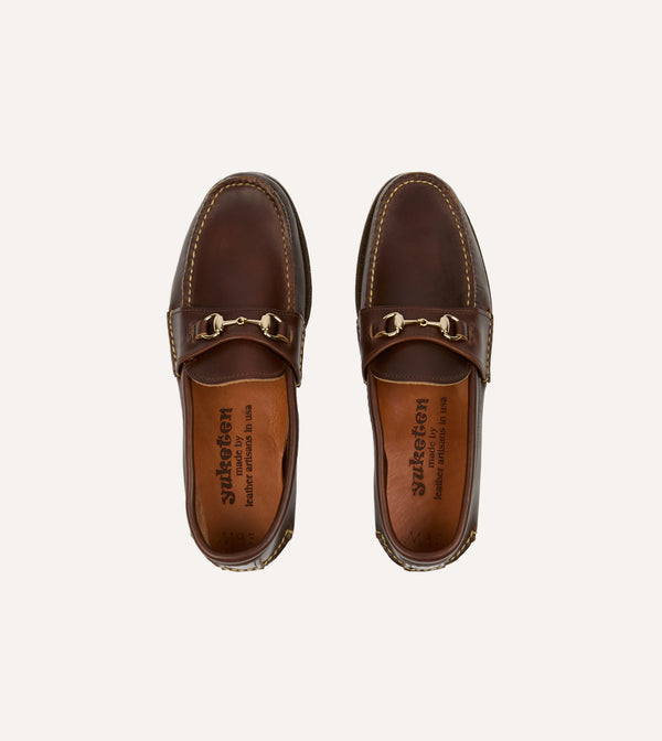 Drake's Yuketen Brown Leather Bit Loafer With Camp Sole