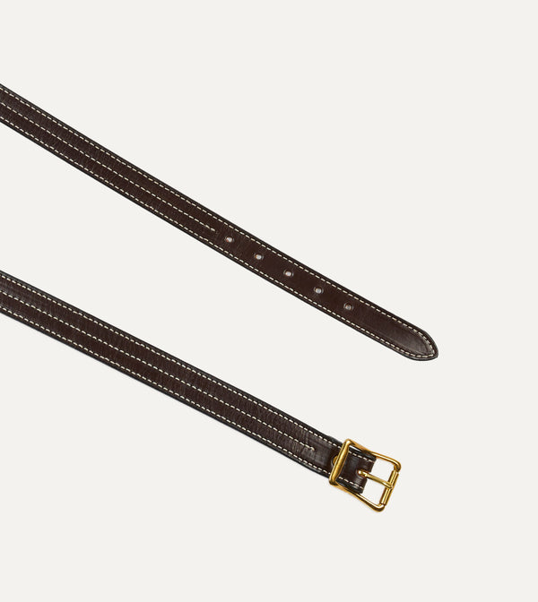 Drake's Yuketen Dark Brown Triple Stitched Leather Belt
