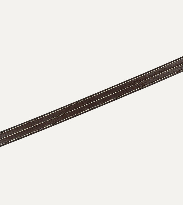 Drake's Yuketen Dark Brown Triple Stitched Leather Belt