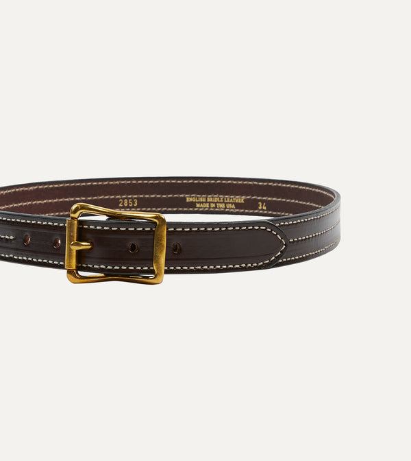 Drake's Yuketen Dark Brown Triple Stitched Leather Belt