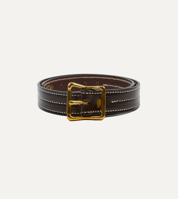 drake's Yuketen Dark Brown Triple Stitched Leather Belt