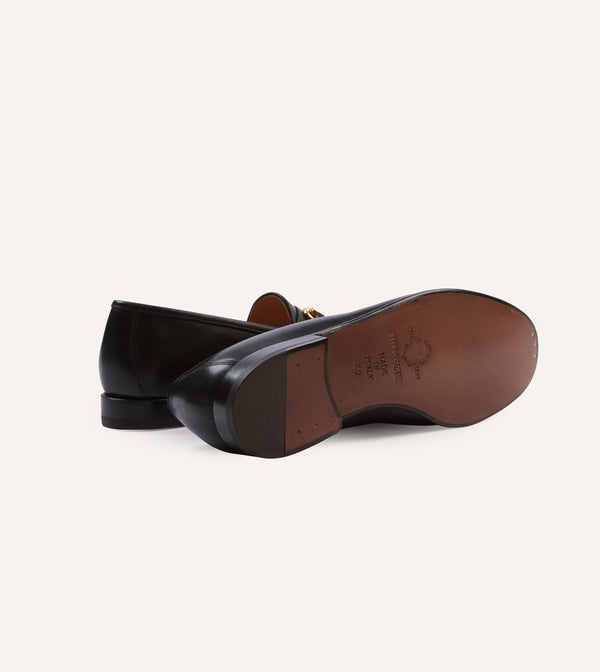 Drake's Yuketen Moc Ischia Black Leather Bit Loafer