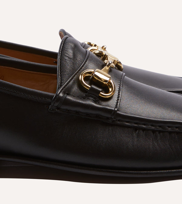 Drake's Yuketen Moc Ischia Black Leather Bit Loafer
