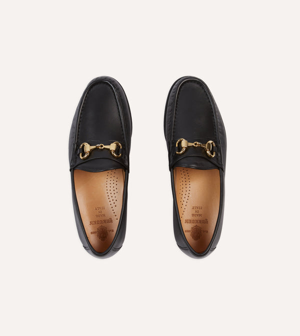 Drake's Yuketen Moc Ischia Black Leather Bit Loafer
