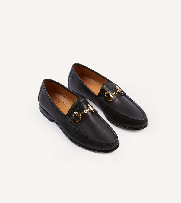 drake's Yuketen Moc Ischia Black Leather Bit Loafer