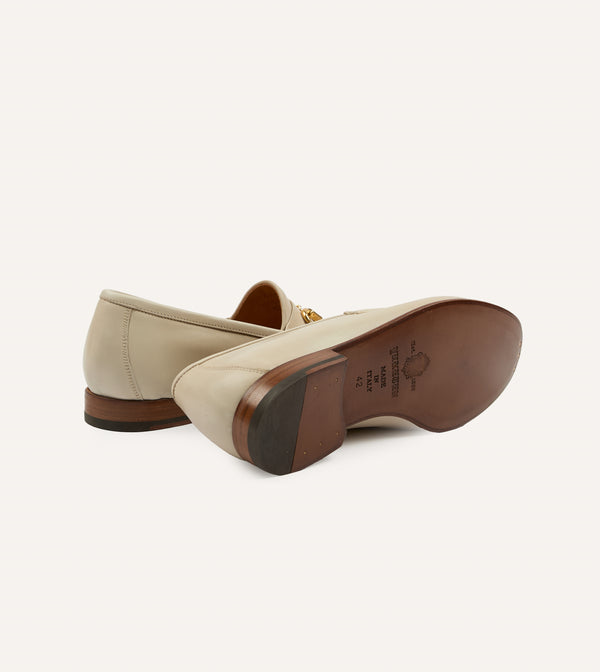 Drake's Yuketen Moc Ischia Ivory Leather Bit Loafer