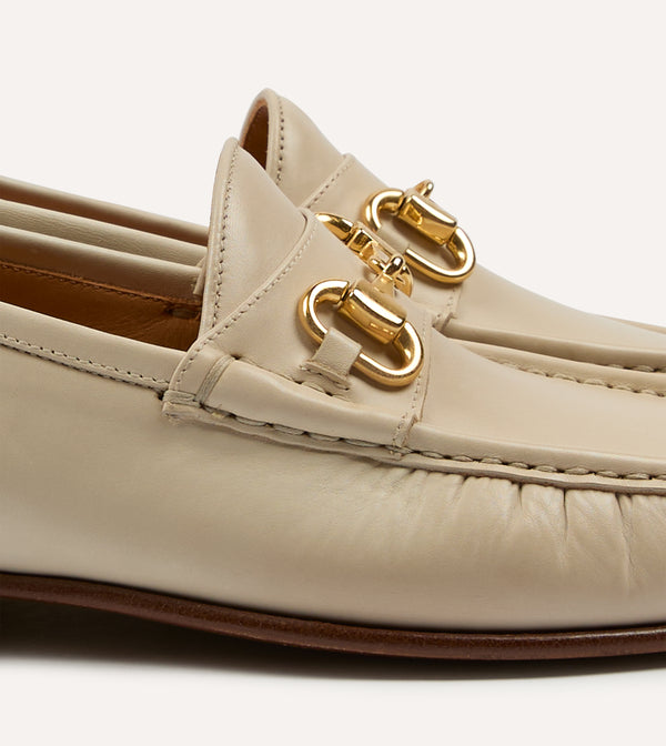 Drake's Yuketen Moc Ischia Ivory Leather Bit Loafer