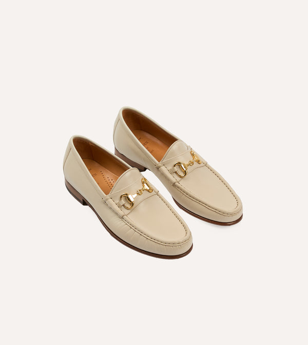 drake's Yuketen Moc Ischia Ivory Leather Bit Loafer