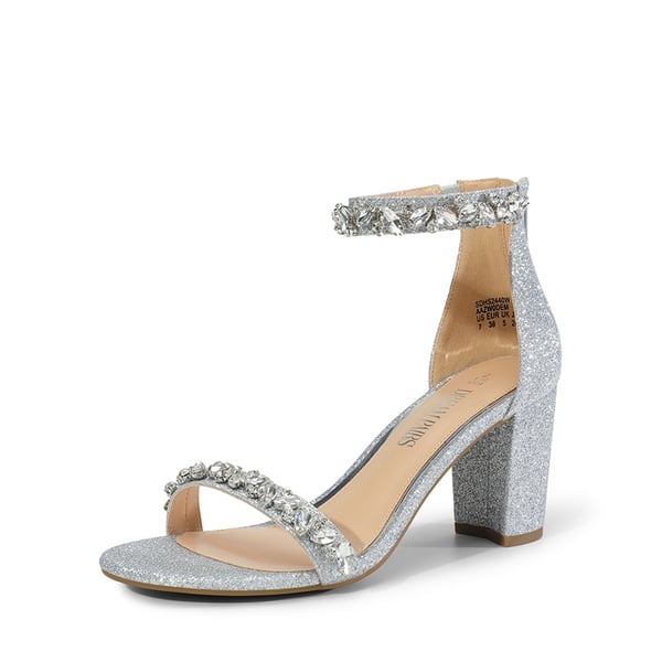 dream pairs Ankle-Strap Rhinestone Chunky Heel Sandals
