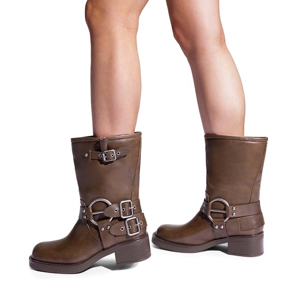 Dream Pairs Buckles Motorcycle Mid-Calf Boots