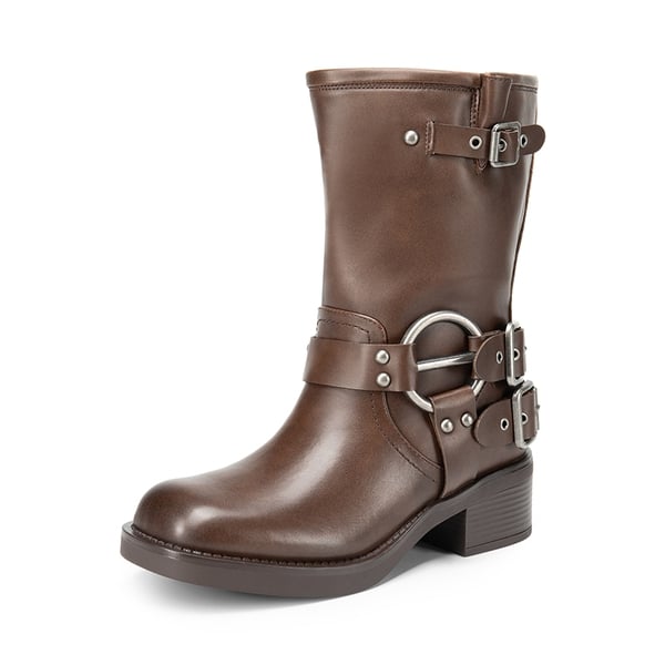 dream pairs Buckles Motorcycle Mid-Calf Boots