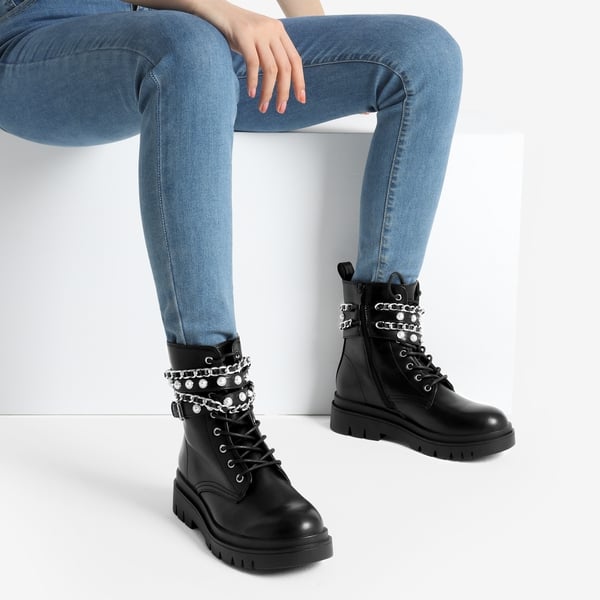 Dream Pairs Chains Pearl Chunky Lug Sole Boots