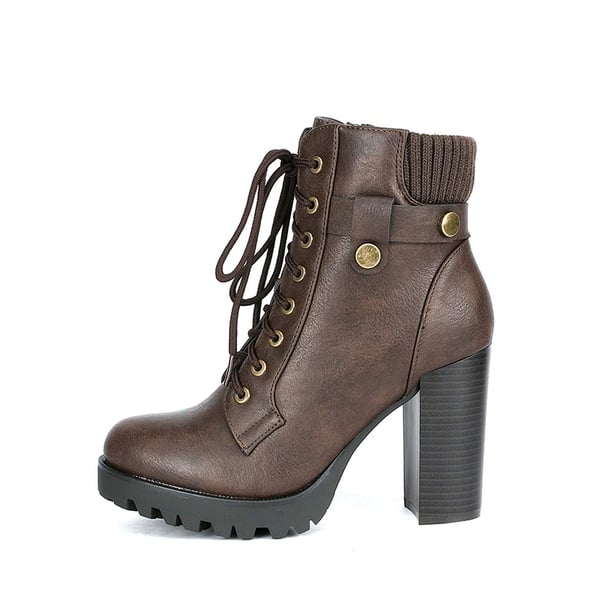 Dream Pairs Chunky Round-Toe High Heel Ankle Boots