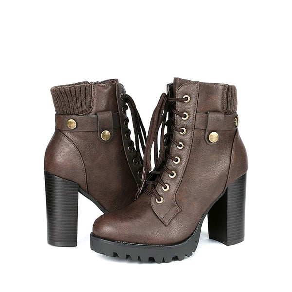 Dream Pairs Chunky Round-Toe High Heel Ankle Boots