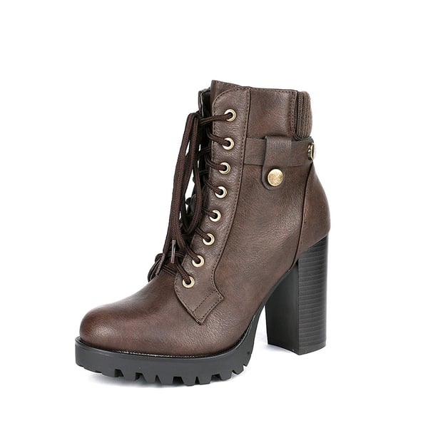 dream pairs Chunky Round-Toe High Heel Ankle Boots