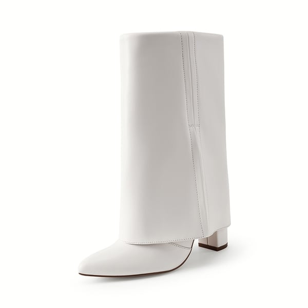 dream pairs Fold-Over Denim Mid-Calf Boots